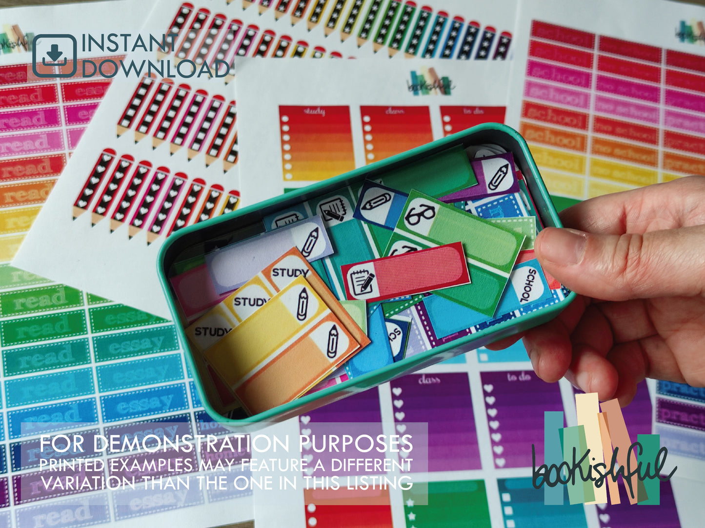 Student Planner Printable Stickers Kit – Colorful School Stickers – Checklists, Labels, ToDo Lists, and more! – 5 Pages PDF Instant Download