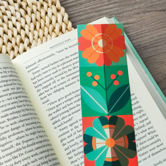 Spring Bookmark – Cute Floral Bookmark with 60s 70s Design – Seasonal Stationery for Book Lovers – Cute Book Accessories Gift for Readers
