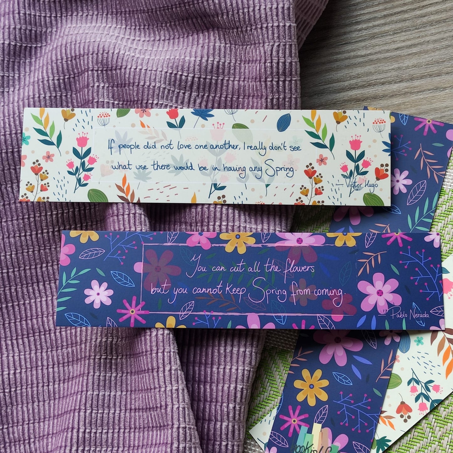 Spring Bookmark – Cute Floral Bookmark with Pablo Neruda quote – Seasonal Stationery for Bookworms – Cute Book Accessories Gift for Readers