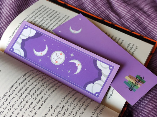 Purple Moon Bookmark, cute astrology design, Bookish Gift for Readers