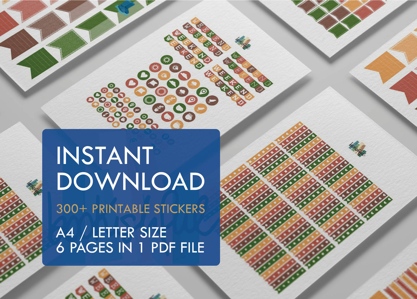 Printable Planner Sticker Kit – 300+ Autumn Cuteness Fall Stickers for Journaling, Planners & Scrapbooking – 6 Pages PDF Instant Download