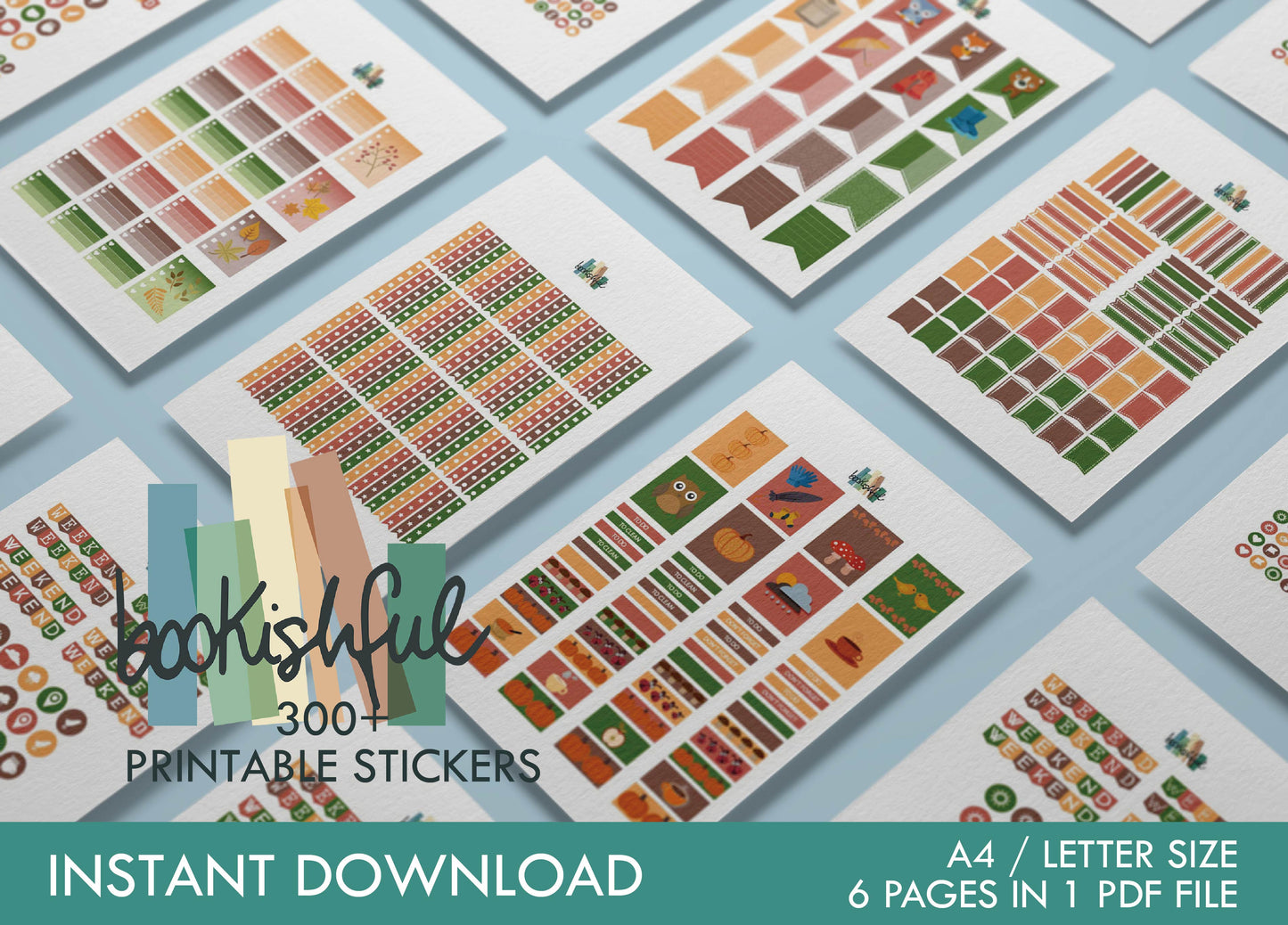 Printable Planner Sticker Kit – 300+ Autumn Cuteness Fall Stickers for Journaling, Planners & Scrapbooking – 6 Pages PDF Instant Download