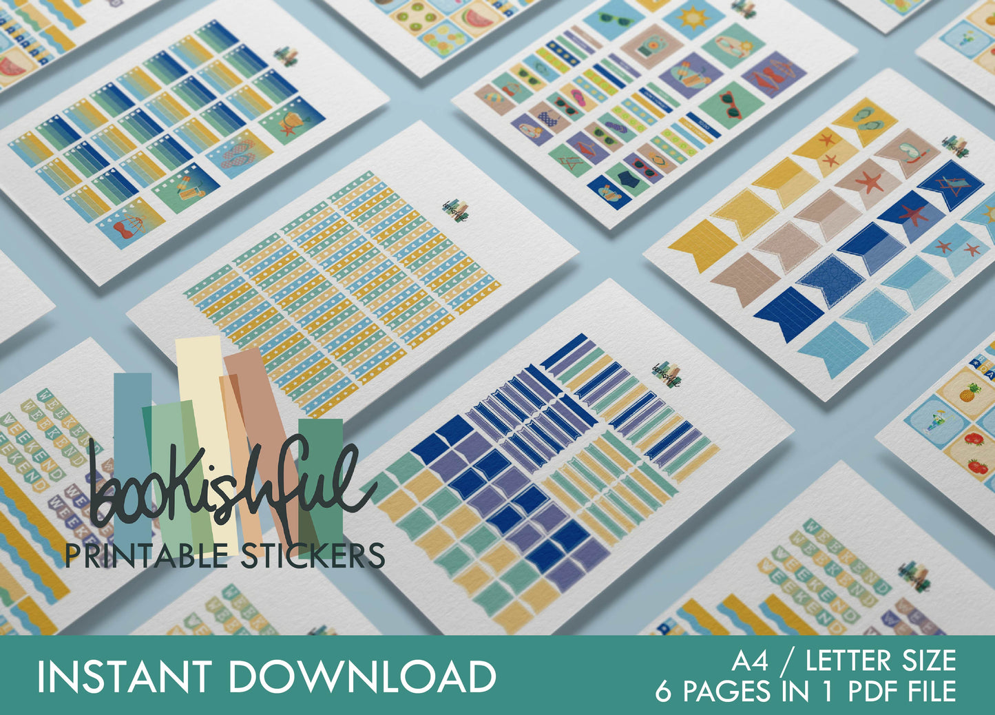 Printable Planner Sticker Kit – 300+ Summer Beach Vacation Stickers for Journaling, Planners & Scrapbooking – 6 Pages PDF Instant Download