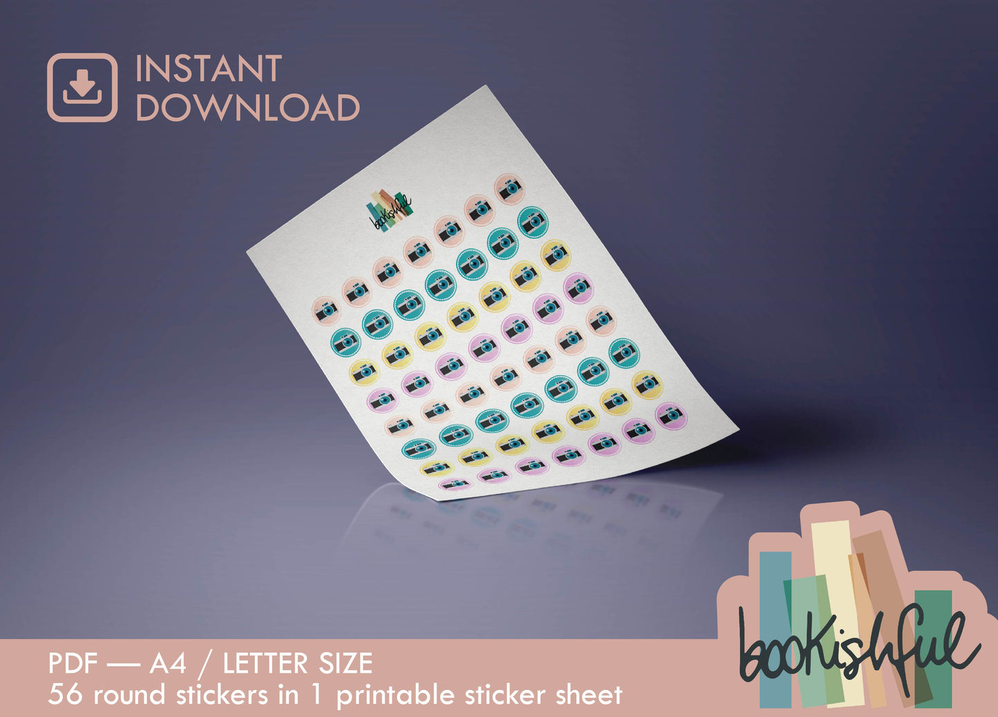 Printable Icon Sticker Bundle – 'Wander and Wonder' – Pastel Round Stickers PDF – 5 Pages – Planner & Journal Dots – Instant Download PDF