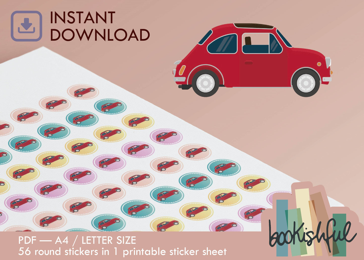 Printable Icon Sticker Bundle – 'Wander and Wonder' – Pastel Round Stickers PDF – 5 Pages – Planner & Journal Dots – Instant Download PDF