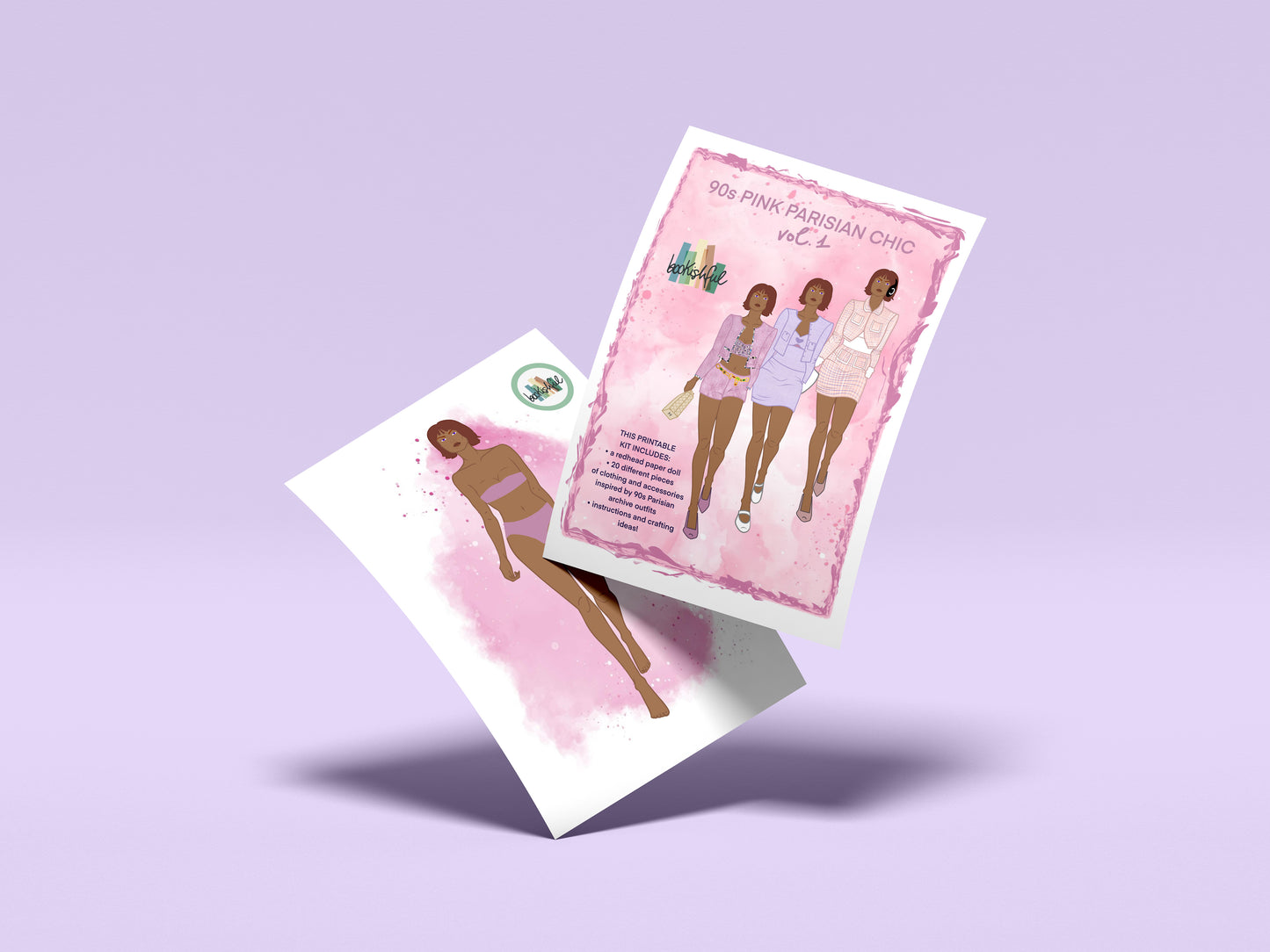 Fashion Paper Doll, Pink Parisian Chic 90s Vintage Style, Doll with 10 Complete outfits, Cut Out Printable Doll, Papercrafts for all ages