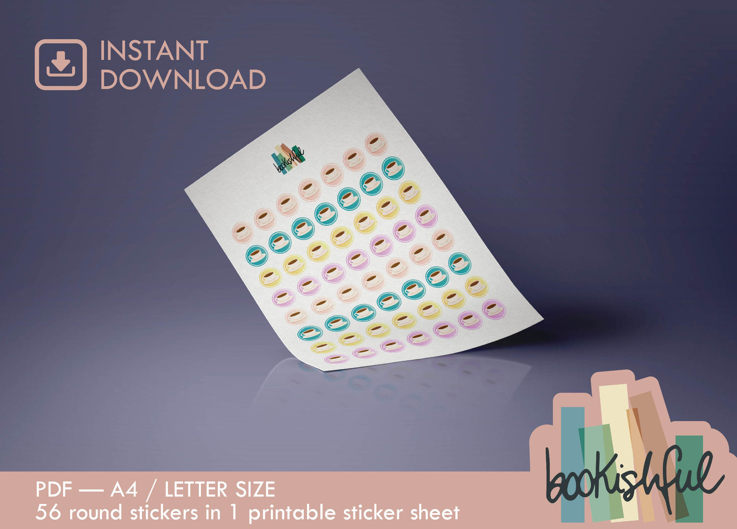 Printable Icon Sticker Bundle – 'Home Sweet Home' – Pastel Round Stickers PDF – 5 Pages – Planner & Journal Dots – Instant Download PDF