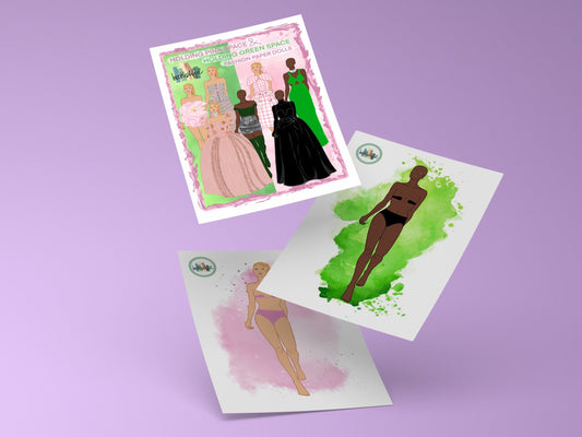 Printable Paper Doll Bundle – Holding Pink Space + Holding Green Space – Fashion Dolls with Outfits PDF Digital Download