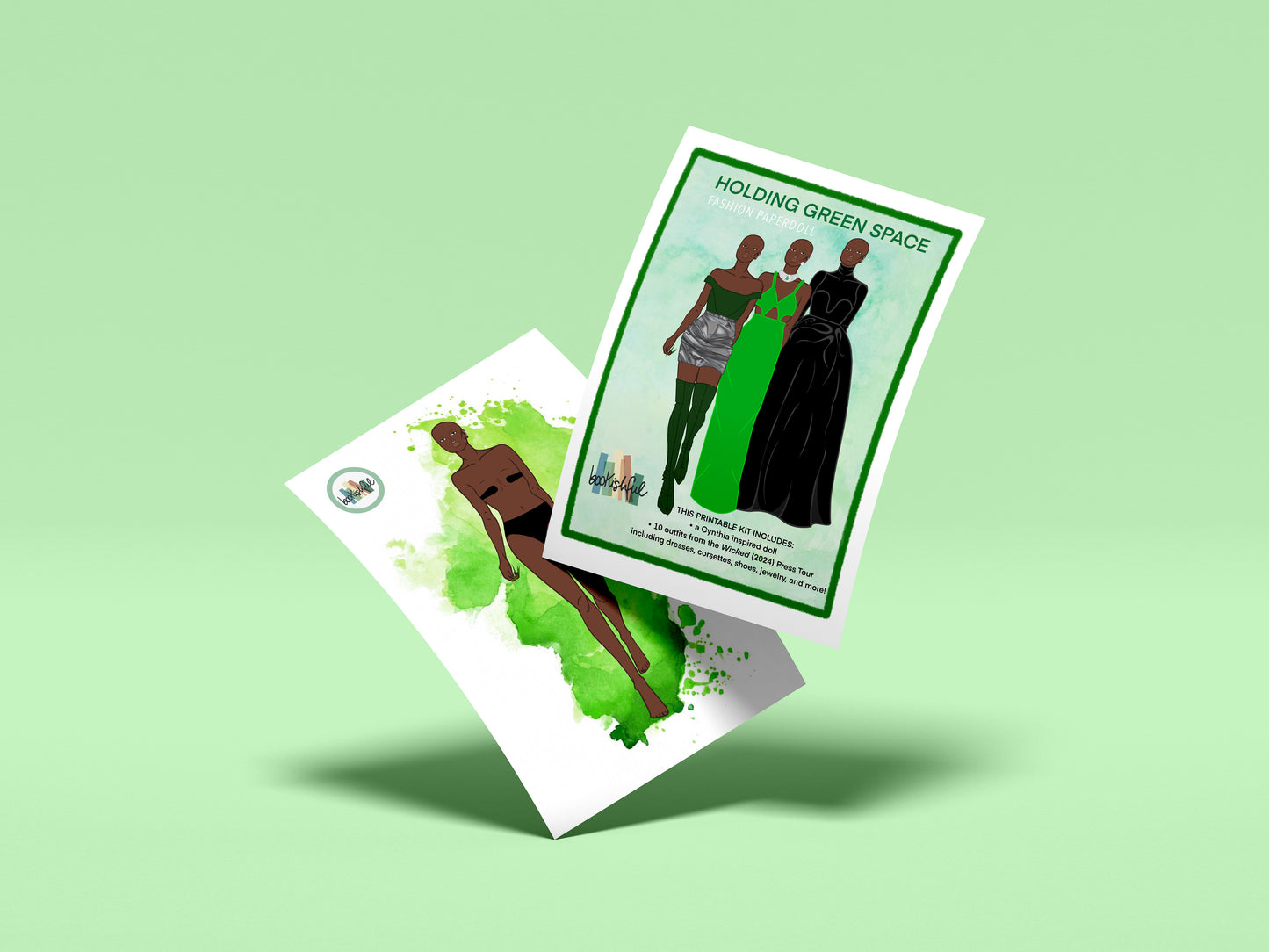 Printable Paper Doll Bundle – Holding Pink Space + Holding Green Space – Fashion Dolls with Outfits PDF Digital Download