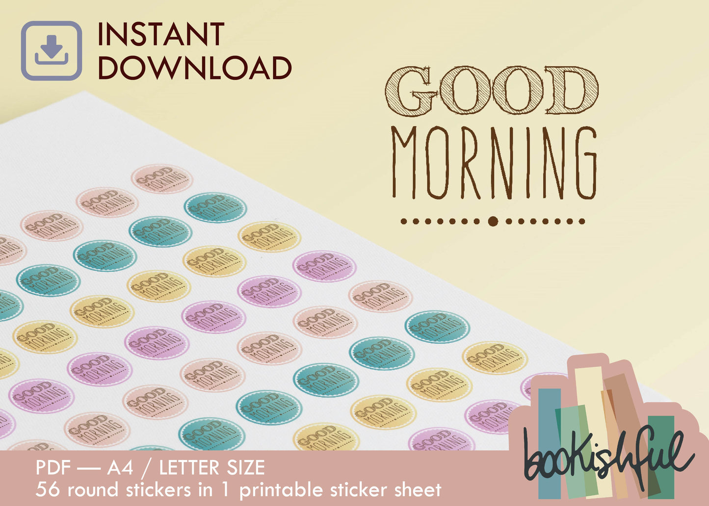 Printable Icon Sticker Bundle – 'Rise and Move' – Pastel Round Stickers PDF – 5 Pages – Planner & Journal Dots – Instant Download PDF