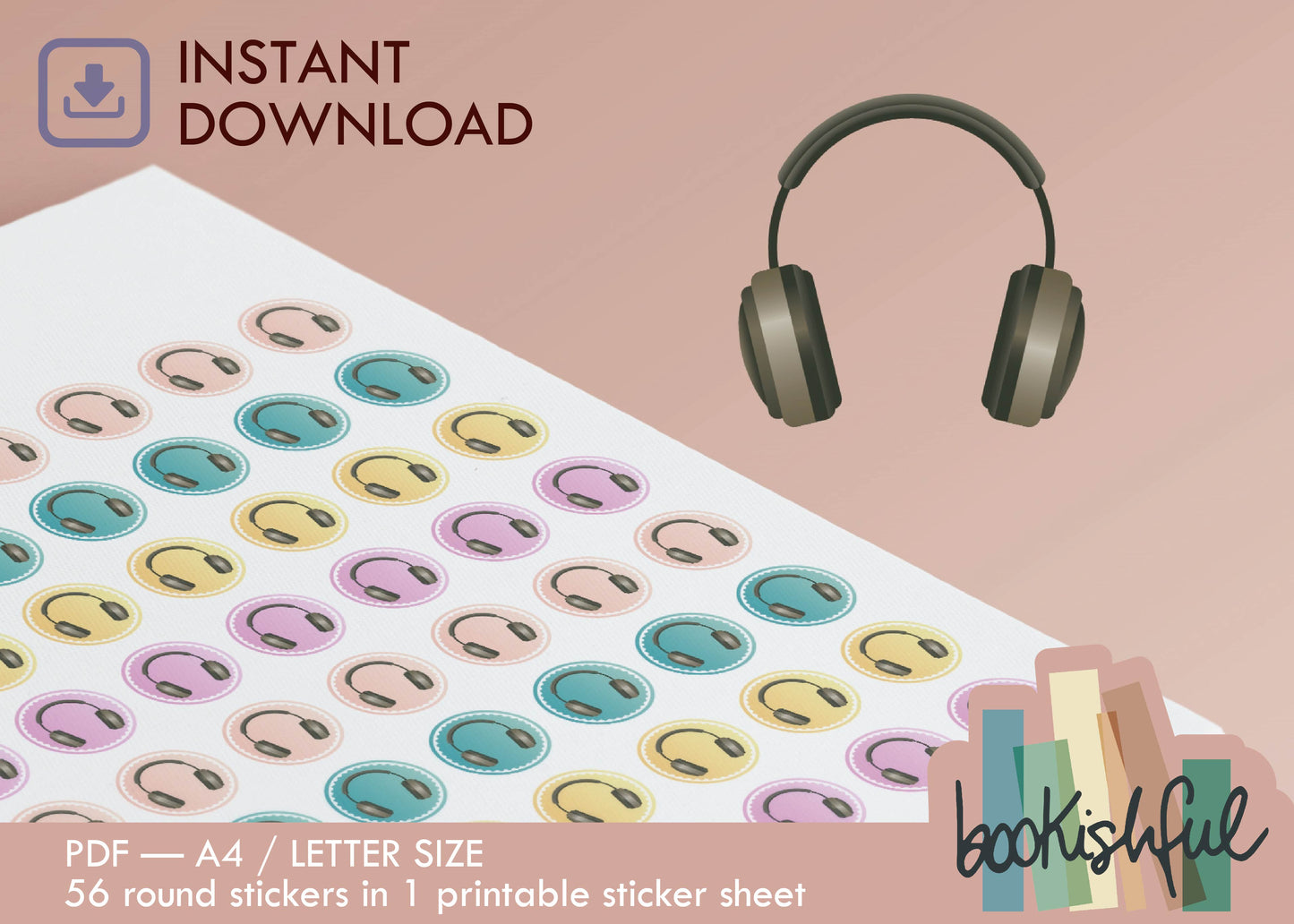 Printable Icon Sticker Bundle – 'Rise and Move' – Pastel Round Stickers PDF – 5 Pages – Planner & Journal Dots – Instant Download PDF