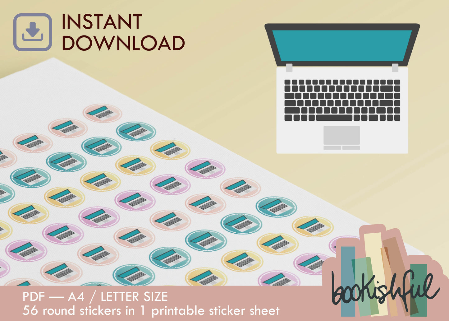 Printable Icon Sticker Bundle – Productivity Pack – Pastel Round Stickers PDF – 5 Pages – Planner & Journal Dots – Instant Download PDF
