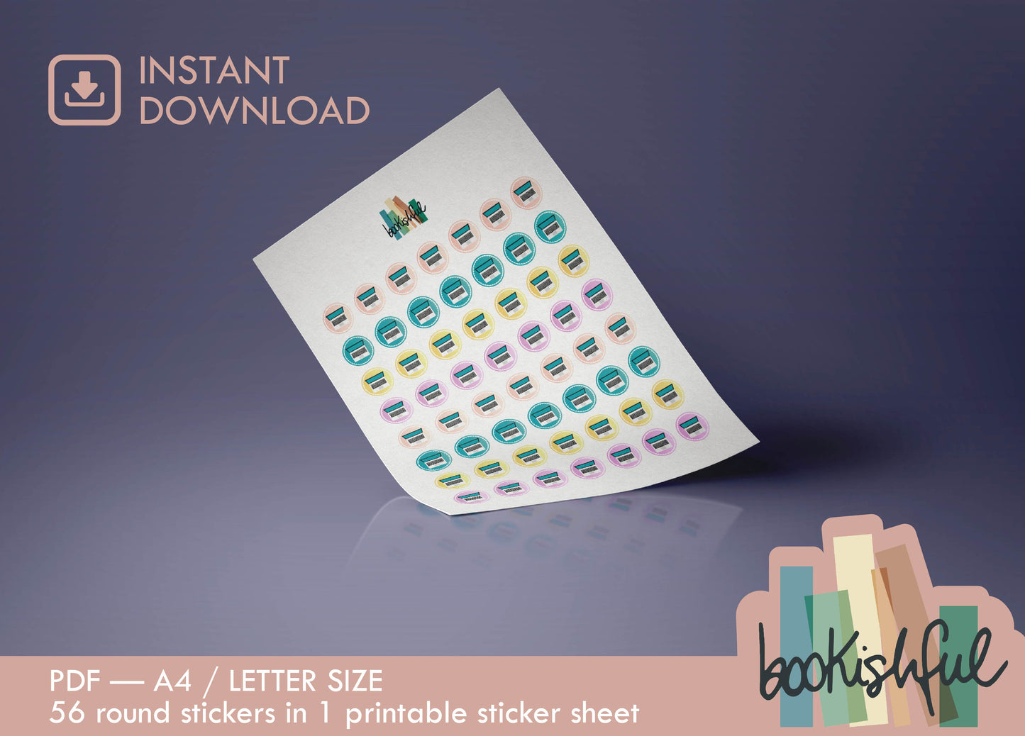 Printable Icon Sticker Bundle – Productivity Pack – Pastel Round Stickers PDF – 5 Pages – Planner & Journal Dots – Instant Download PDF