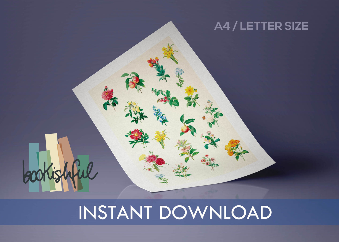 Vintage Flower Stickers – Printable Floral Ephemera Sheet for Junk Journal & Scrapbooking – 2 Pages, PDF Download