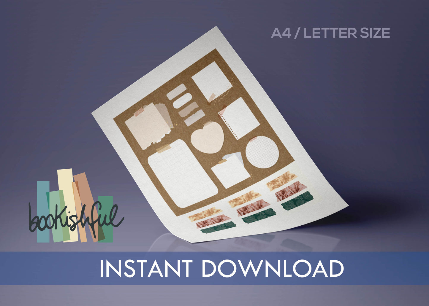 Printable Washi Tapes & Post-Its – 4 Page Floral Sticker Set for Journals | Digital PDF Download