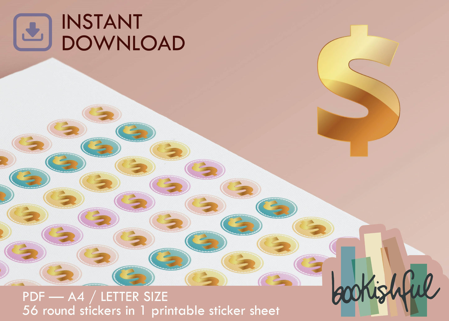Printable Icon Sticker Bundle – 'Budget Buddy' – Pastel Round Stickers PDF – 4 Pages – Planner & Journal Dots – Instant Download PDF