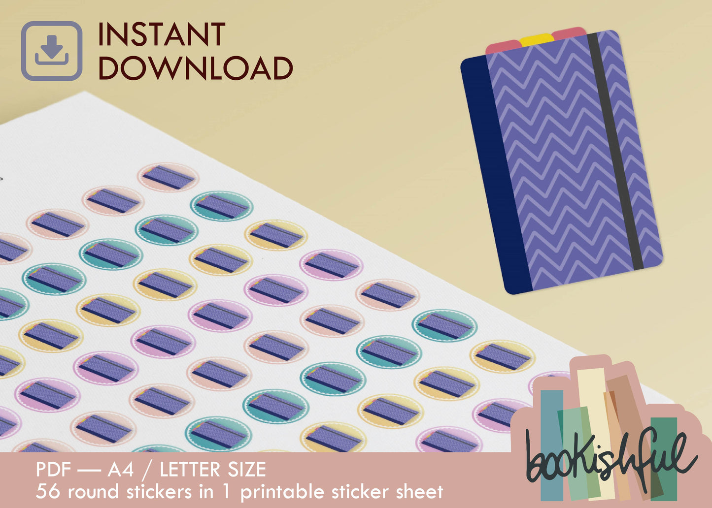 Printable Icon Sticker Bundle – Productivity Pack – Pastel Round Stickers PDF – 5 Pages – Planner & Journal Dots – Instant Download PDF
