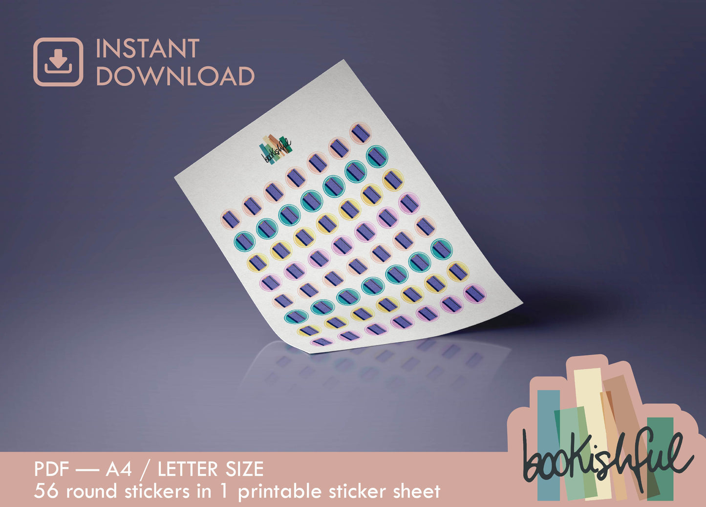 Printable Icon Stickers – Notebook / Journal / Planner – Pastel Round Planner Stickers PDF – 56 Dots per Sheet – Instant Download PDF