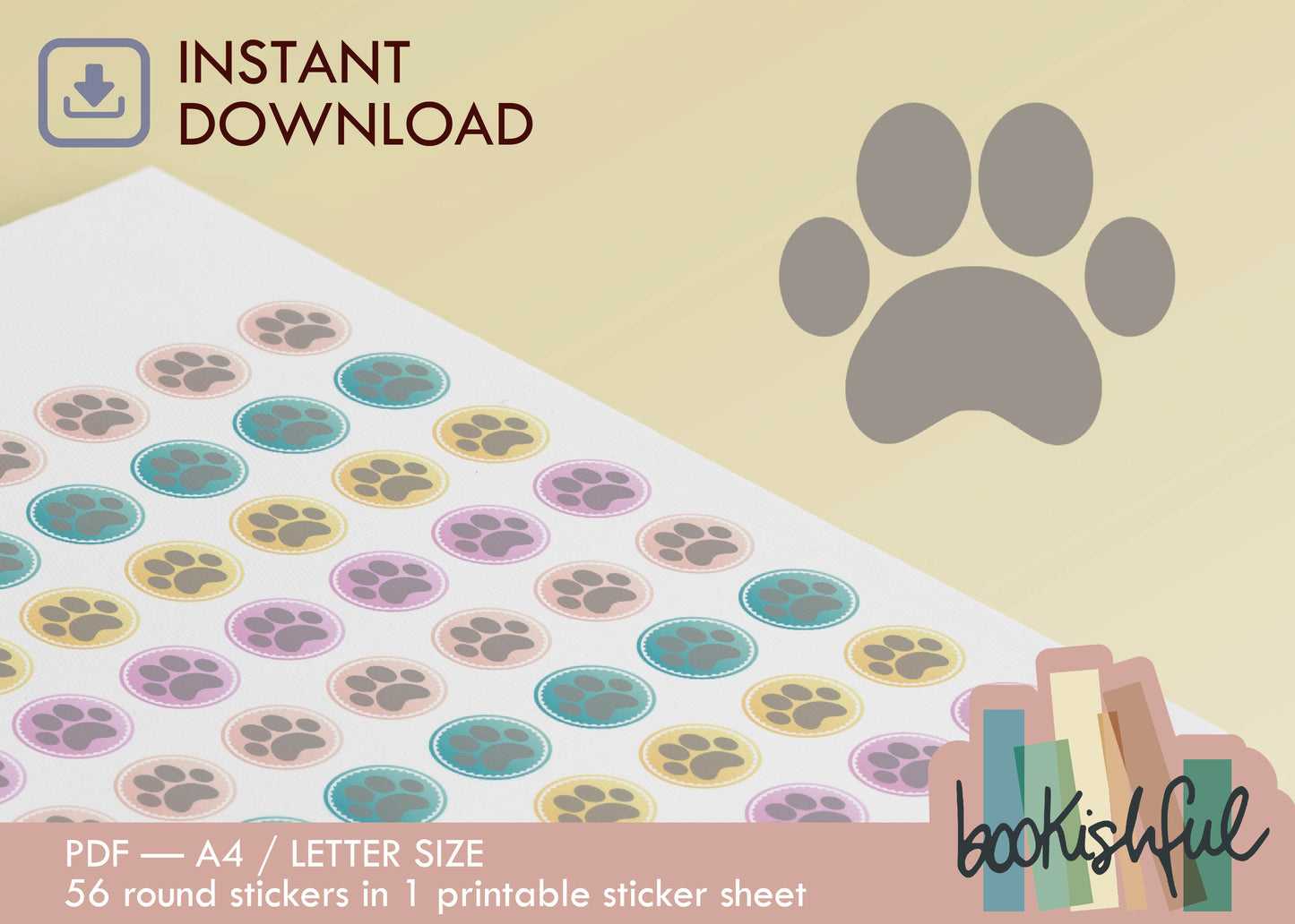 Printable Icon Sticker Bundle – 'Home Sweet Home' – Pastel Round Stickers PDF – 5 Pages – Planner & Journal Dots – Instant Download PDF