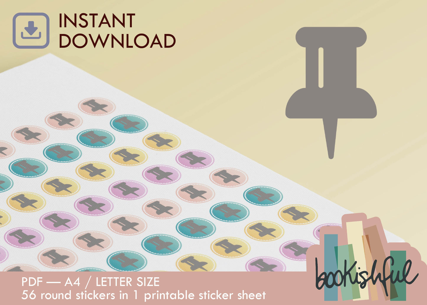 Printable Icon Sticker Bundle – Productivity Pack – Pastel Round Stickers PDF – 5 Pages – Planner & Journal Dots – Instant Download PDF