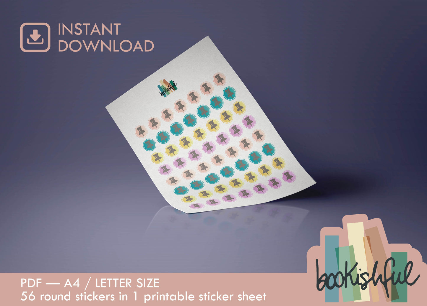 Printable Icon Sticker Bundle – Productivity Pack – Pastel Round Stickers PDF – 5 Pages – Planner & Journal Dots – Instant Download PDF
