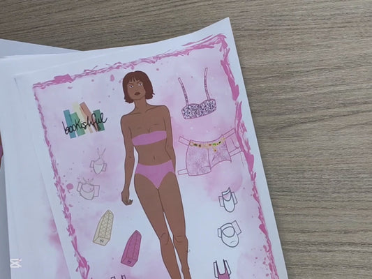 Fashion Paper Doll, Pink Parisian Chic 90s Vintage Style, Doll with 10 Complete outfits, Cut Out Printable Doll, Papercrafts for all ages