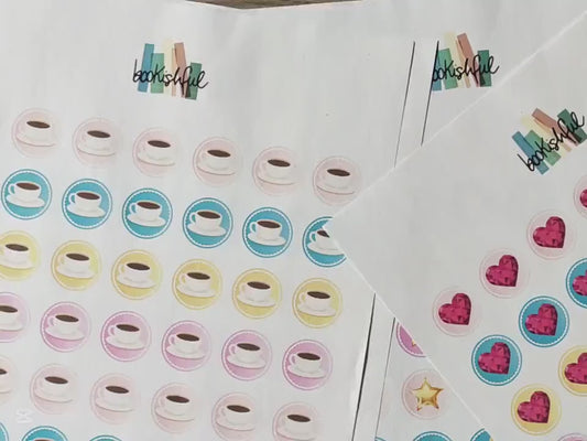Printable Icon Stickers – Notebook / Journal / Planner – Pastel Round Planner Stickers PDF – 56 Dots per Sheet – Instant Download PDF