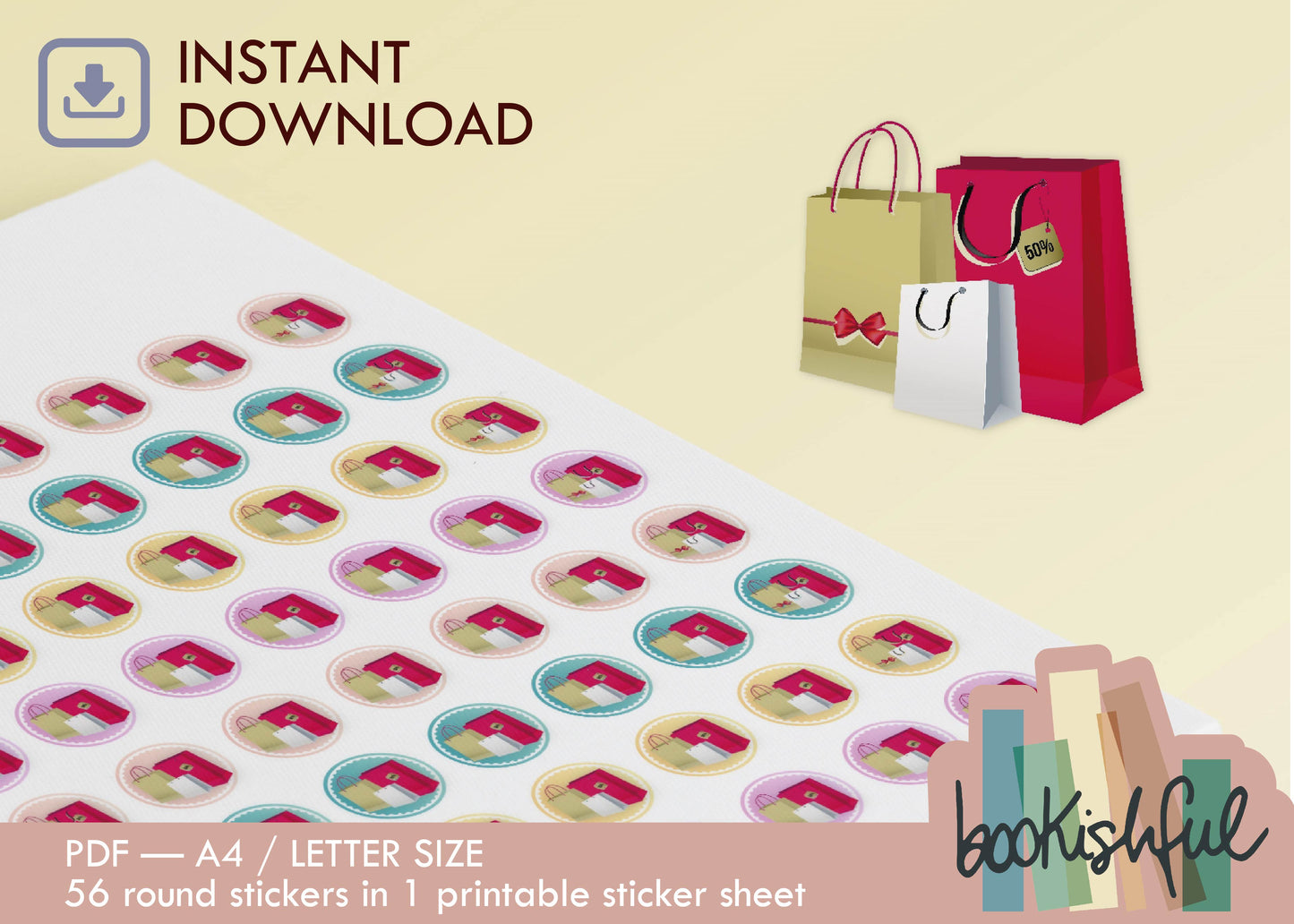 Printable Icon Sticker Bundle – 'Budget Buddy' – Pastel Round Stickers PDF – 4 Pages – Planner & Journal Dots – Instant Download PDF