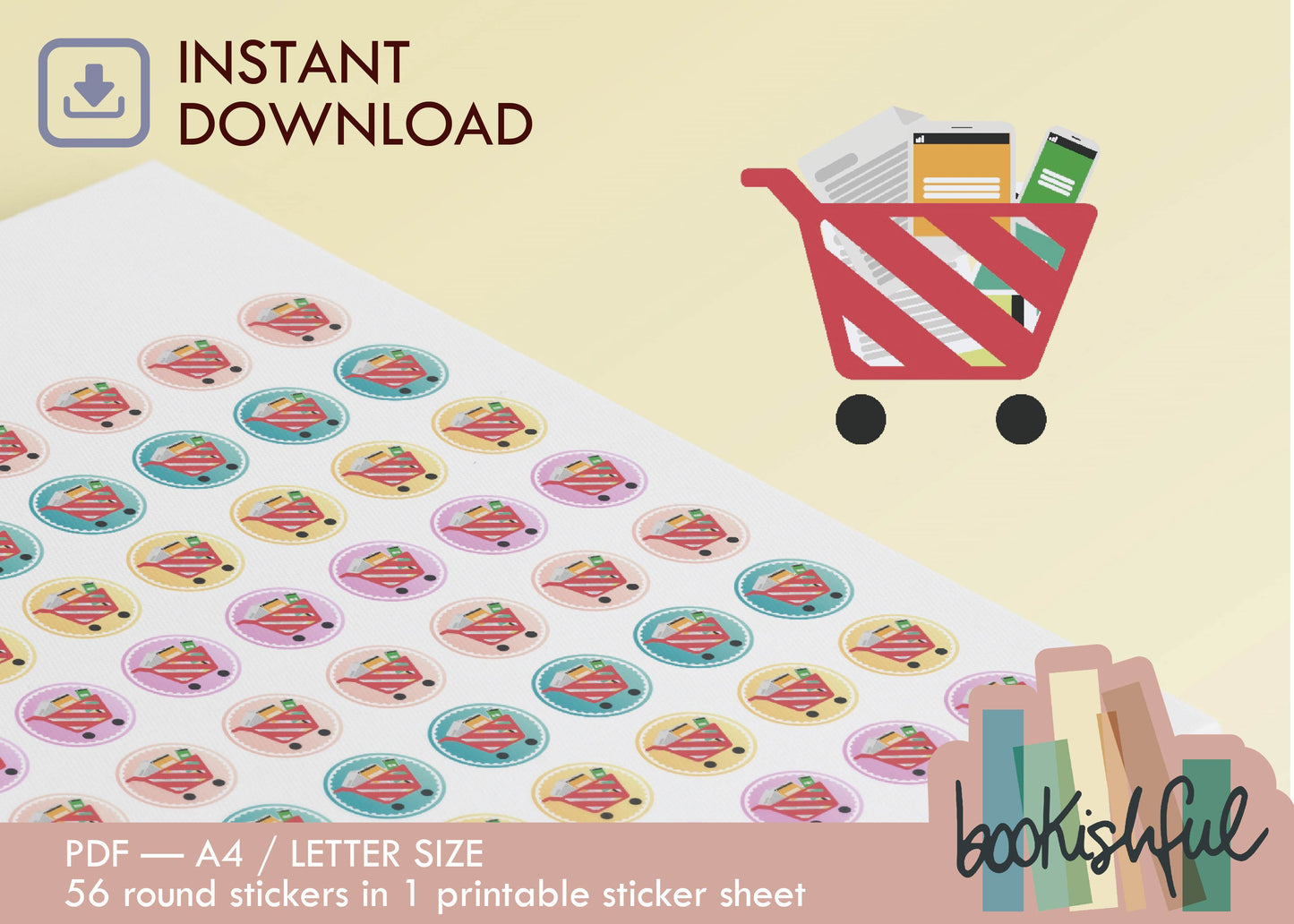 Printable Icon Sticker Bundle – 'Budget Buddy' – Pastel Round Stickers PDF – 4 Pages – Planner & Journal Dots – Instant Download PDF