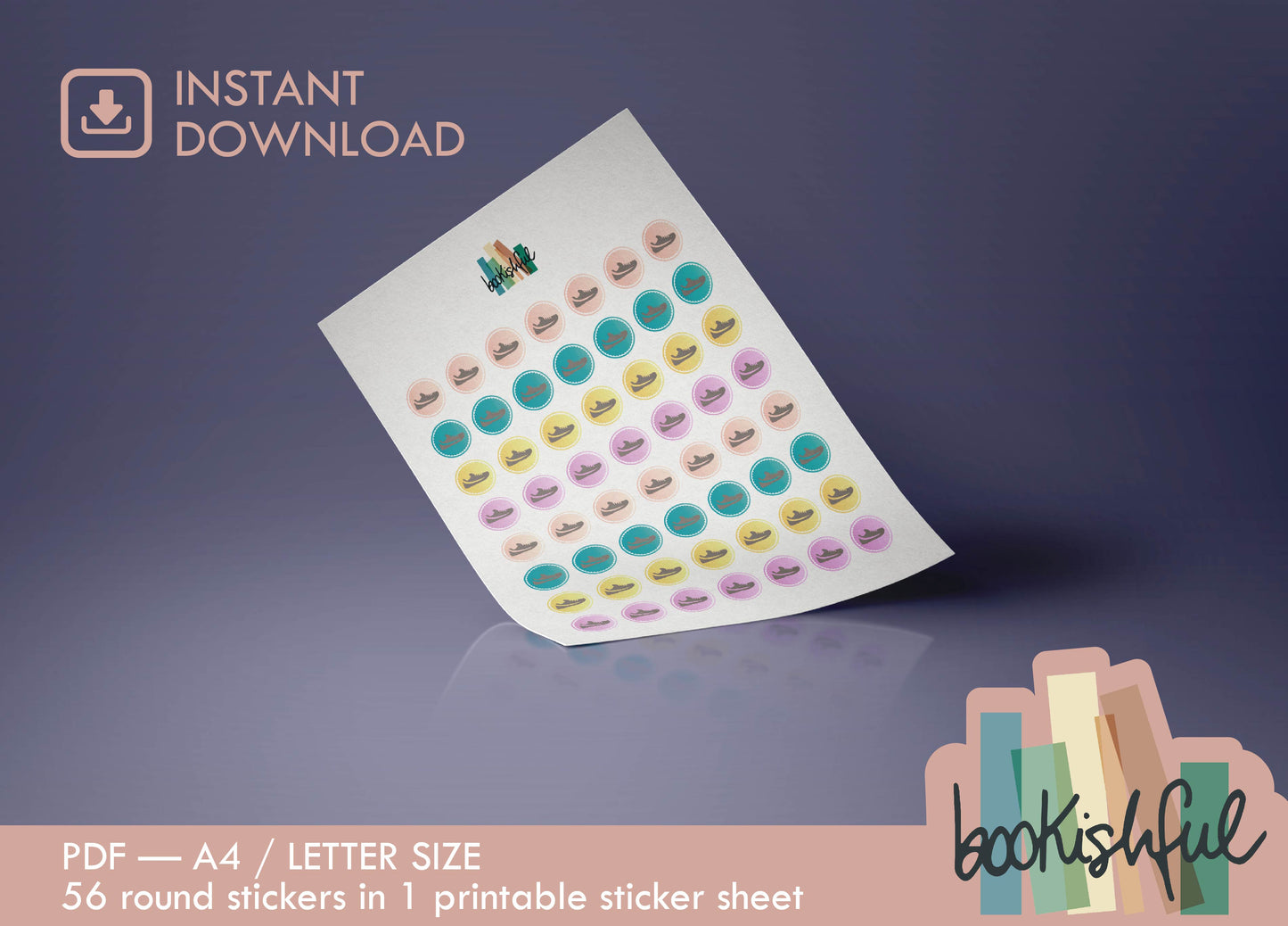 Printable Icon Stickers – Sneaker / Sports / Exercise – Pastel Round Planner Stickers PDF – 56 Dots per Sheet – Instant Download PDF