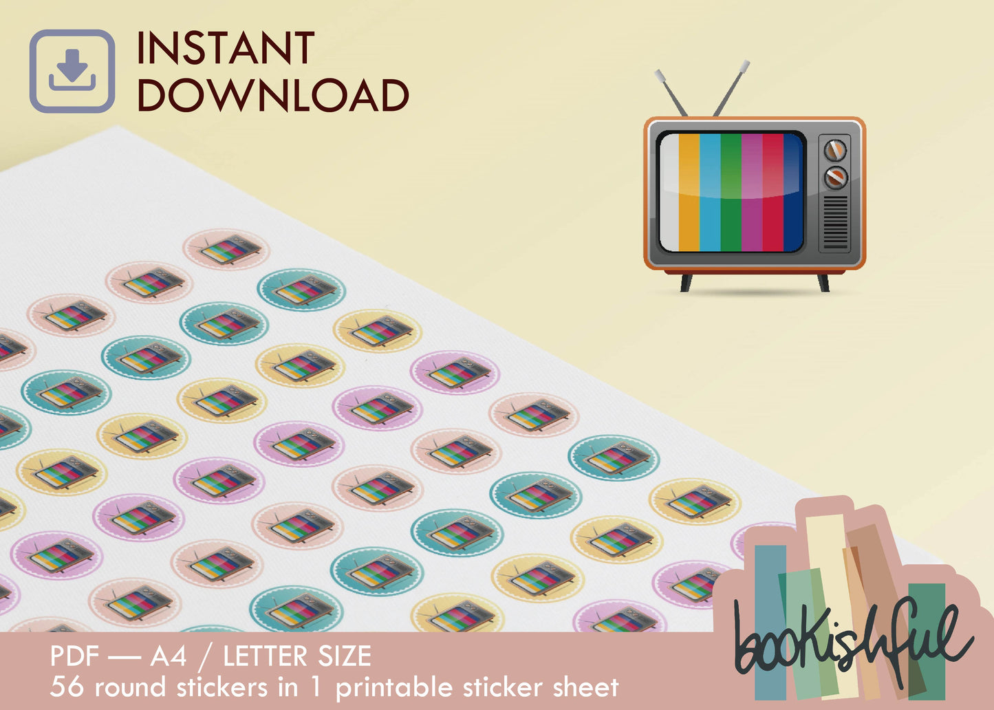 Printable Icon Sticker Bundle – 'Home Sweet Home' – Pastel Round Stickers PDF – 5 Pages – Planner & Journal Dots – Instant Download PDF
