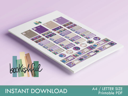 The Reader Sticker Sheet – Purple and Brown – Printable Bookish Stickers for Journaling & Planners – TBR, Ratings and More! Instant Download PDF