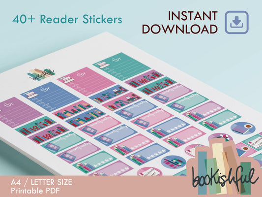 The Reader Sticker Sheet – Pastel Colors – Printable Bookish Stickers for Journaling & Planners – TBR, Ratings and More Instant Download PDF