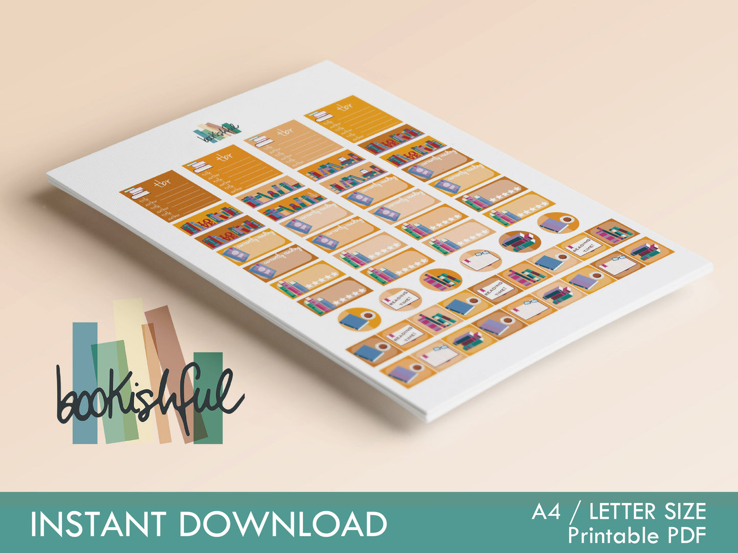 The Reader Sticker Sheet – Shades of Orange – Printable Bookish Stickers for Journaling & Planners – TBR, Ratings and More! – Instant Download PDF