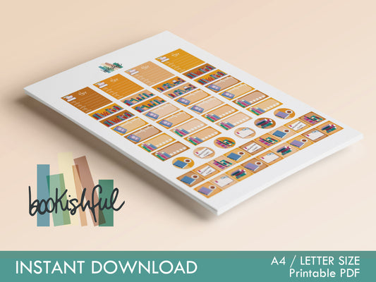 The Reader Sticker Sheet – Shades of Orange – Printable Bookish Stickers for Journaling & Planners – TBR, Ratings and More! – Instant Download PDF