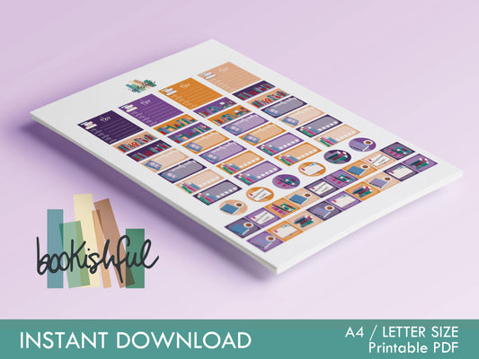 The Reader Sticker Sheet – Orange and Purple / Classic Halloween – Printable Bookish Stickers for Journals & Planners – TBR, Ratings and More! Instant Download PDF