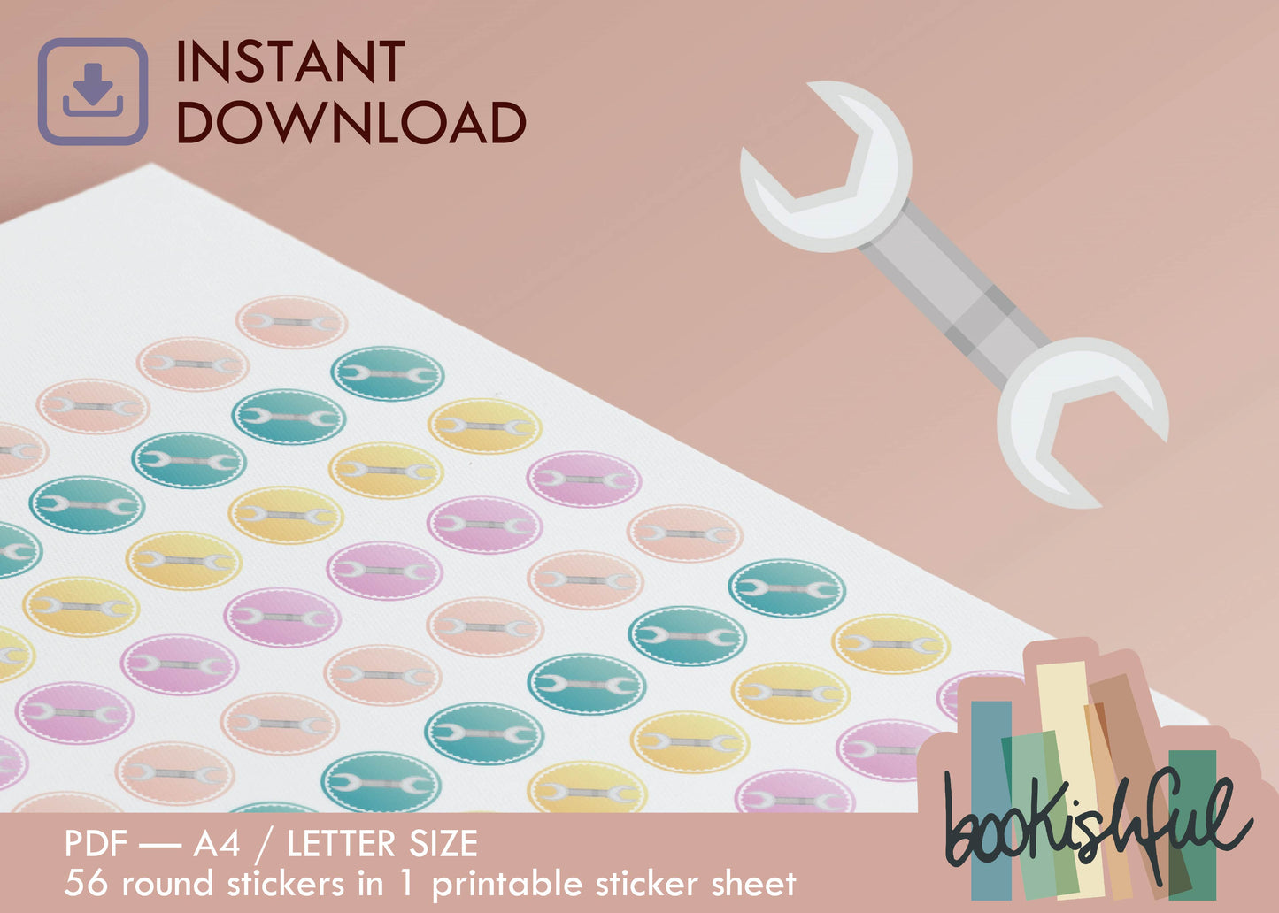 Printable Icon Sticker Bundle – 'Rise and Move' – Pastel Round Stickers PDF – 5 Pages – Planner & Journal Dots – Instant Download PDF